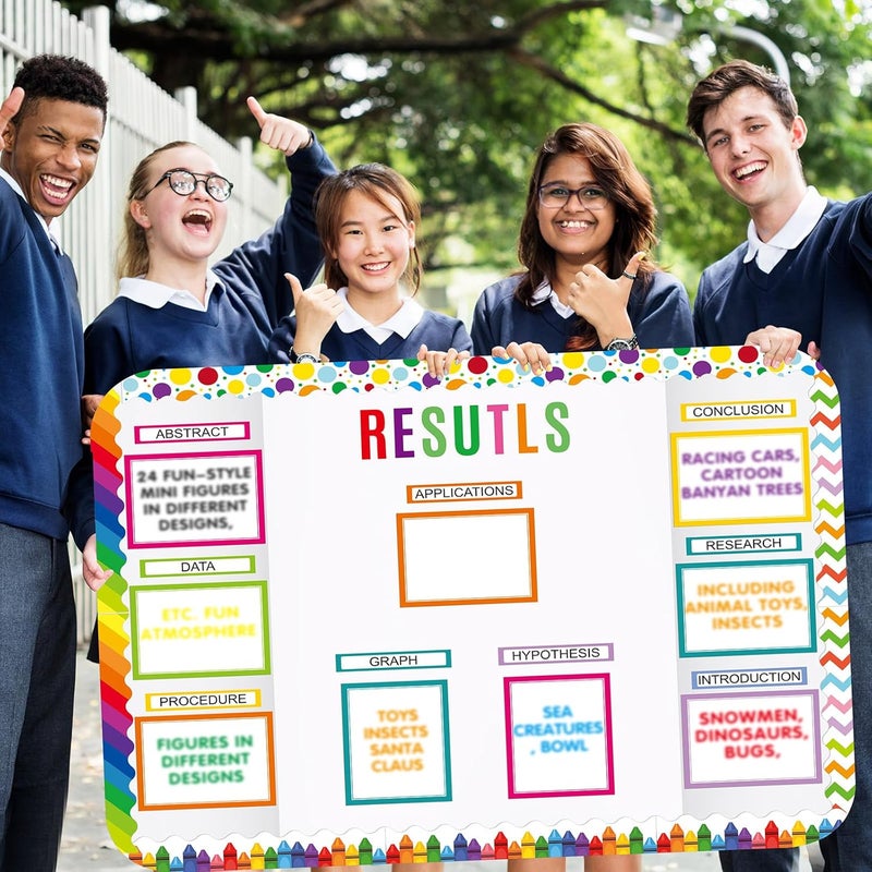 Sinload 92 Pcs Science Fair Board Supplies 60 Trim Scalloped Poster Boards 18 Presentation Subtitles 6 Project Titles 8 Letter Sticker for Classroom Display Boards(Colorful) - Image 5